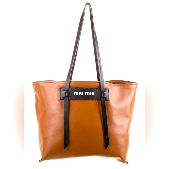 Miu Miu Handbags - Miu Miu Grace Lux Tote, color: Coñac, Width: 16.75" Height: 11.75”